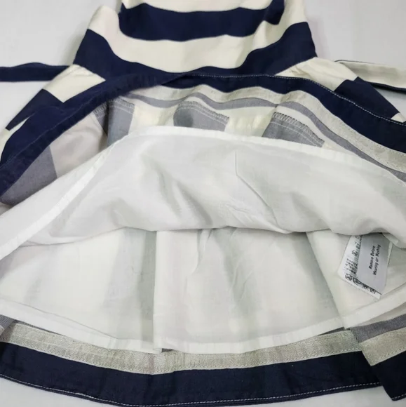 3/$15 J. Crew Crewcuts dress navy blue cream block stripes fit flare tie belt 2T - Picture 5 of 10